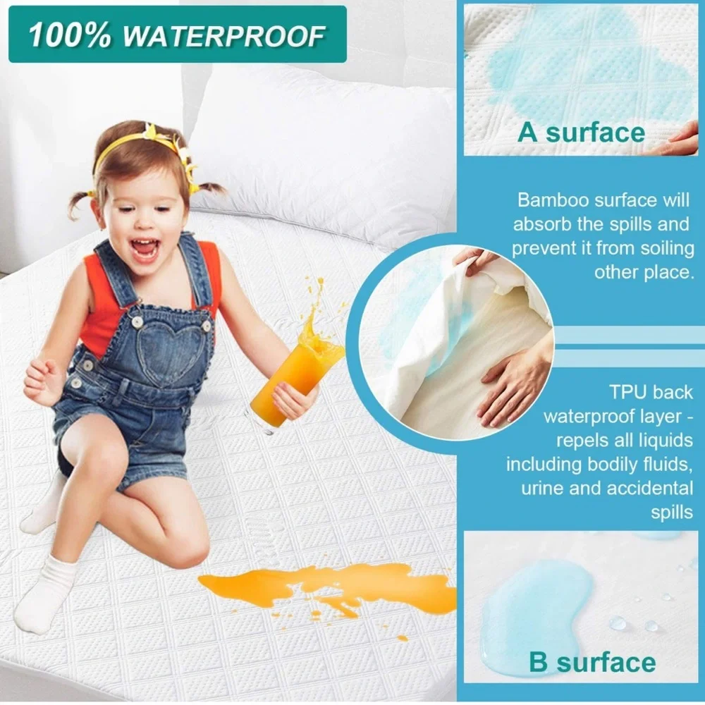 TWIN XL Size Cooling Bamboo Mattress Protector, Ultra Soft 3D